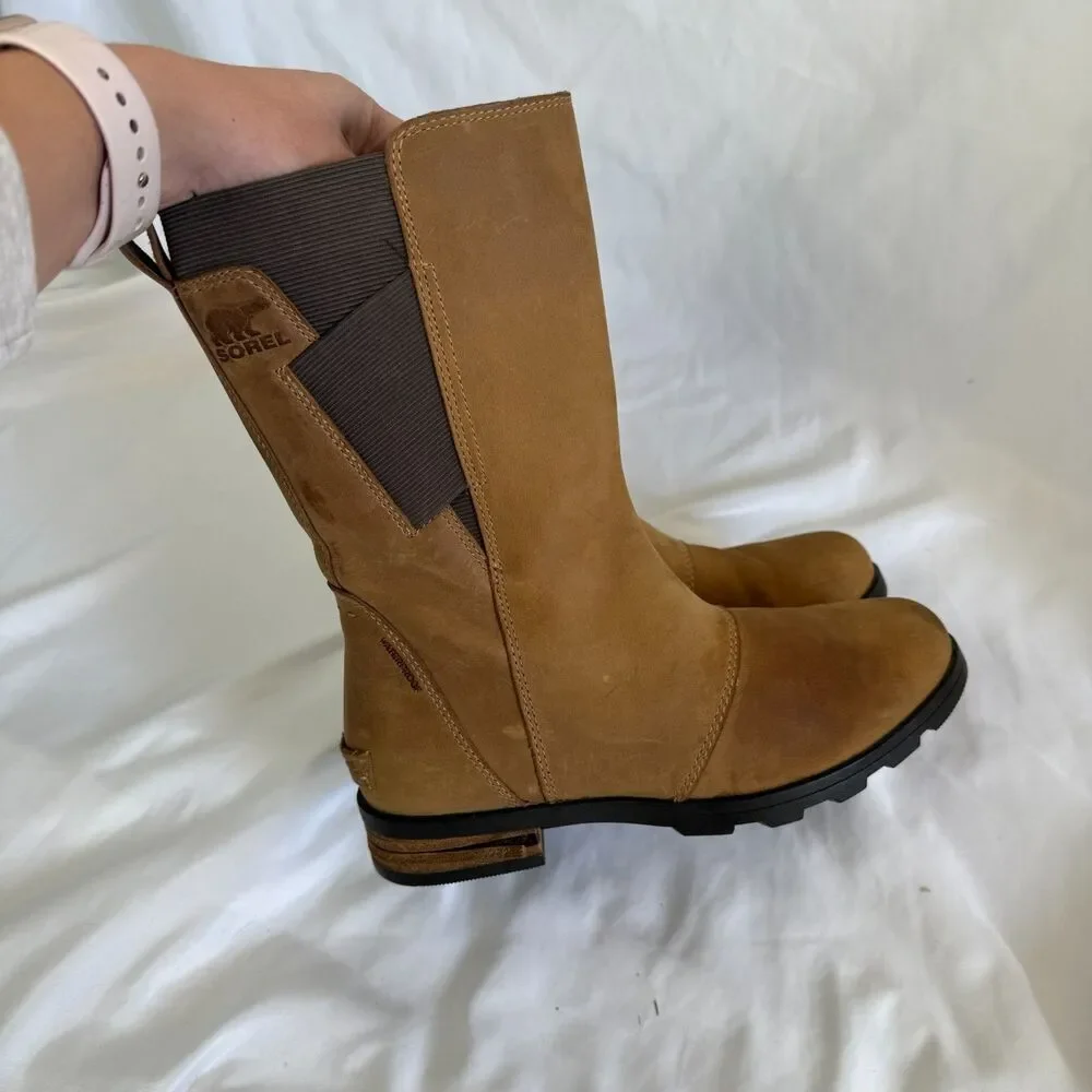 Sorel Emelie III Chelsea Boots Womens Tan Waterproof Leather NL2679 Size 6